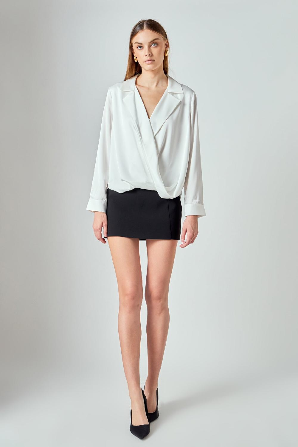 endless rose Wrapped Satin Blouse WHITE