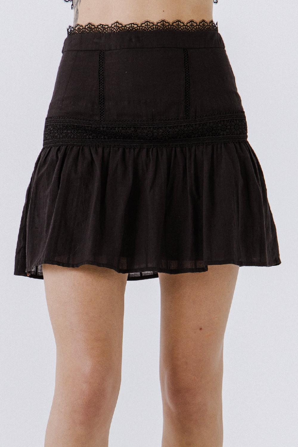 Endless Rose Yoke Flared Mini Skirt BLACK