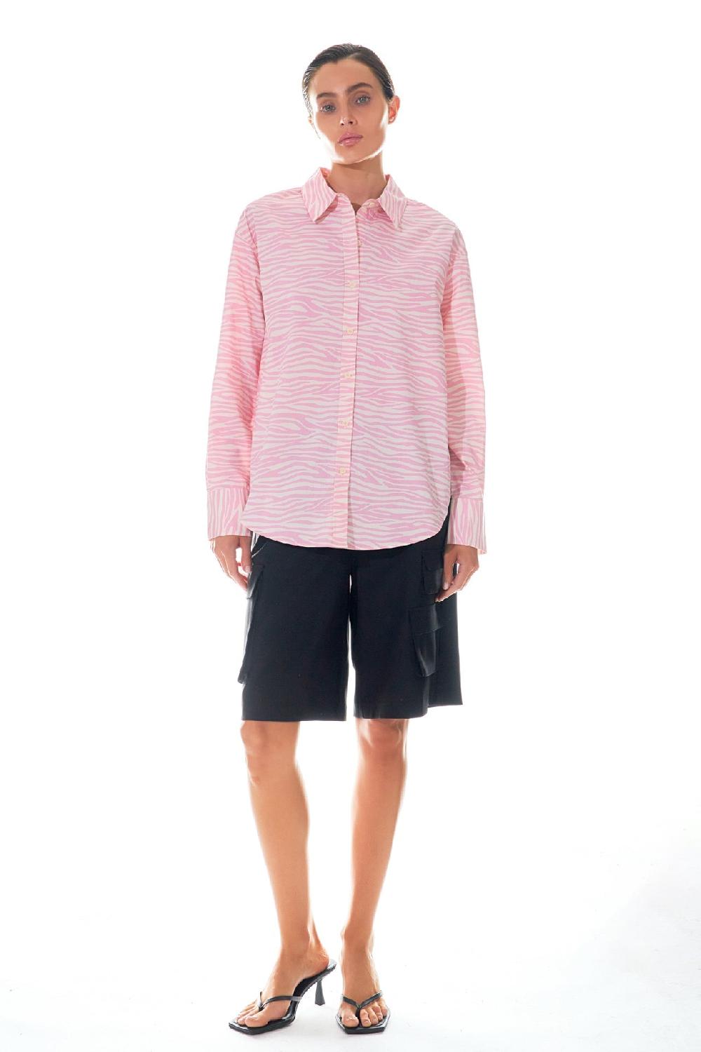 Endless Rose Zebra Printed Cotton Shirt PINK