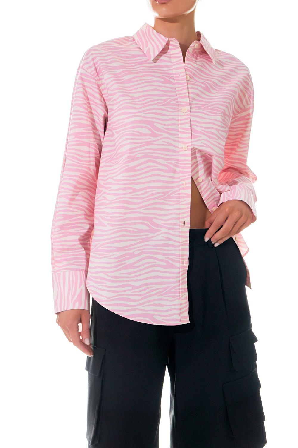 Endless Rose Zebra Printed Cotton Shirt PINK