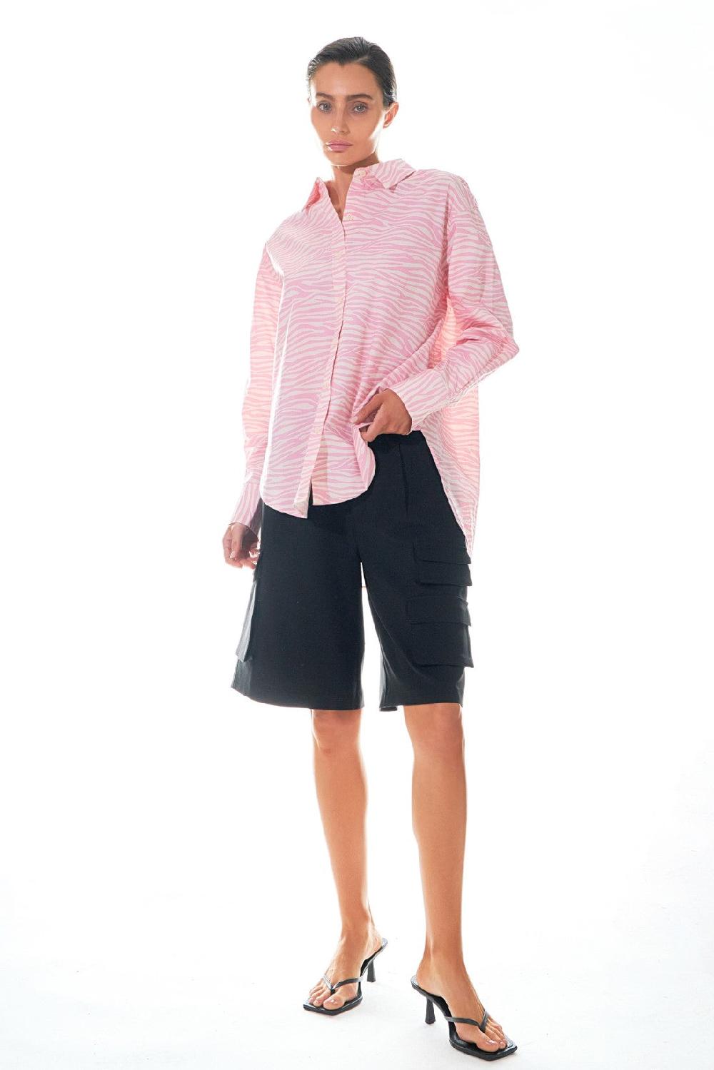 Endless Rose Zebra Printed Cotton Shirt PINK