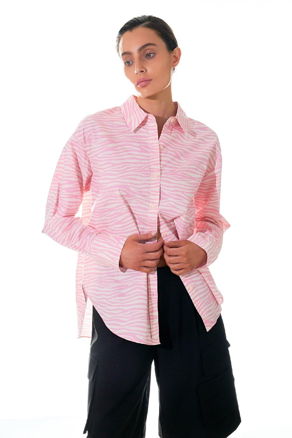 endless rose Zebra Printed Cotton Shirt PINK