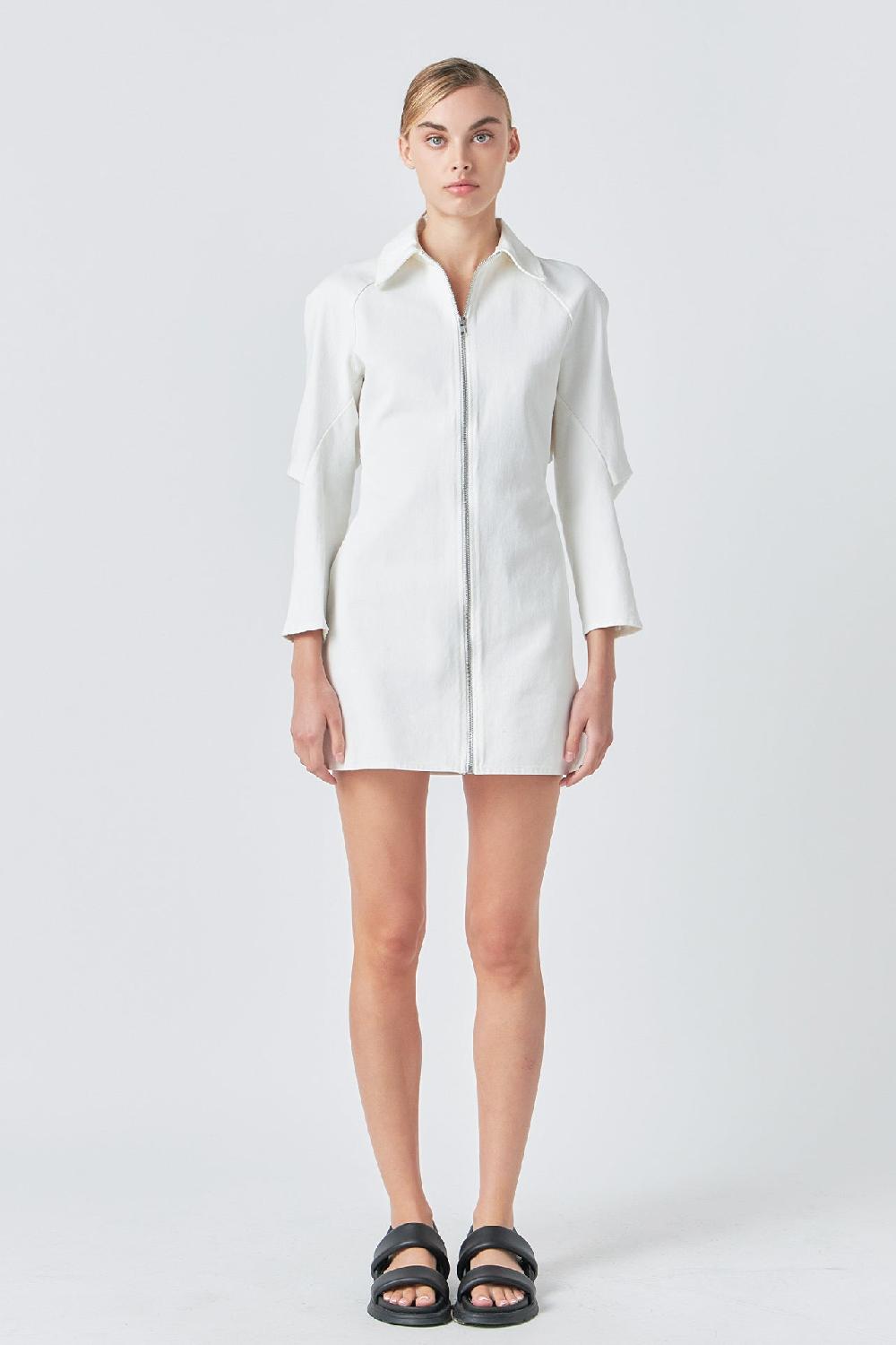 Endless Rose Zip Up Mini Dress WHITE