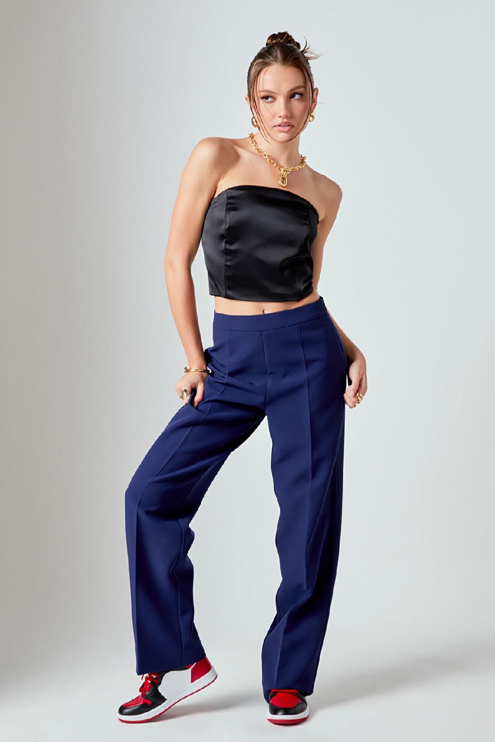 endless rose Zip up Suit Trousers NAVY