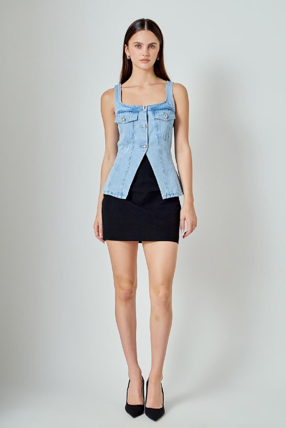 Endless Rose Zoe Denim Fitted Vest LIGHT DENIM
