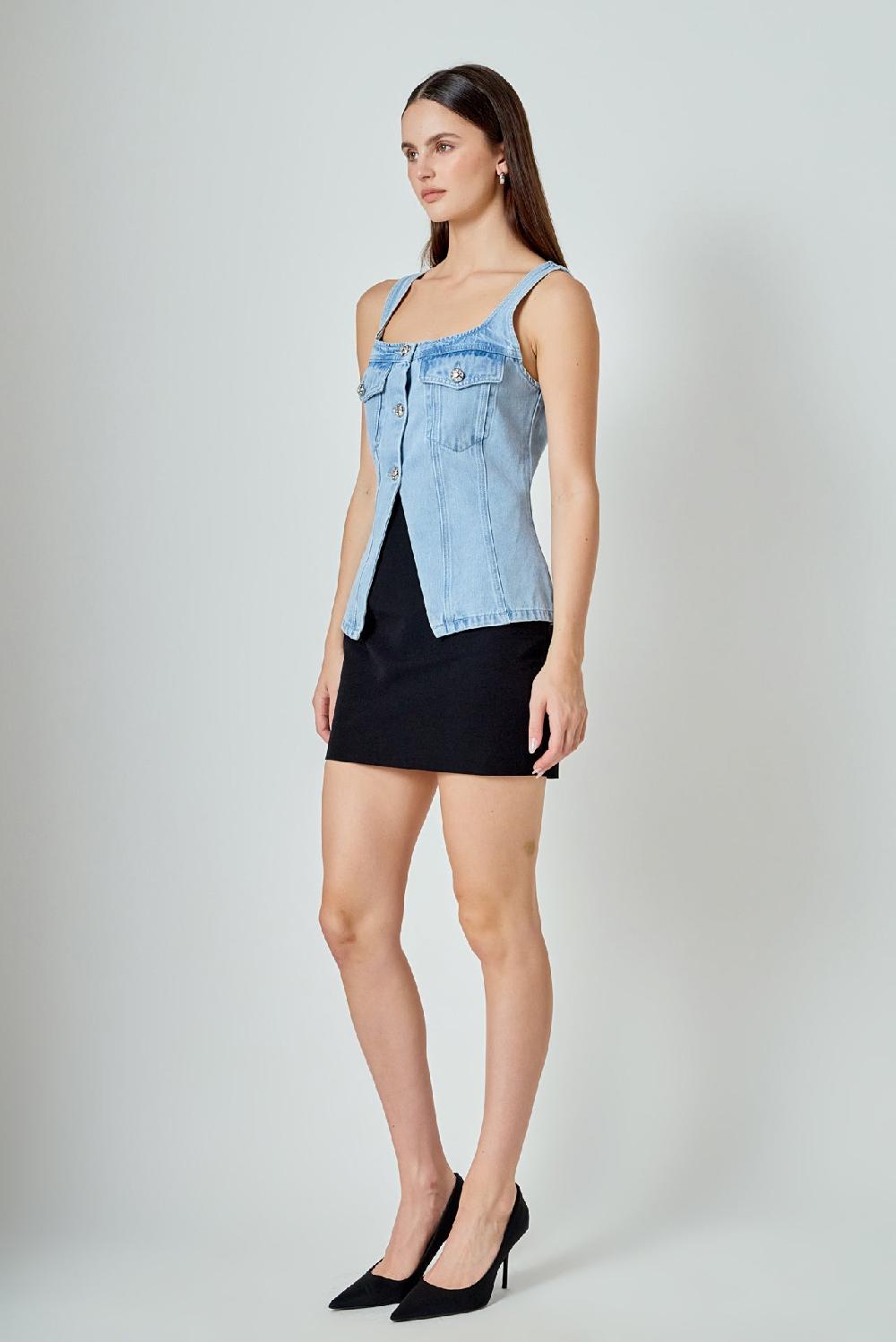 Endless Rose Zoe Denim Fitted Vest LIGHT DENIM
