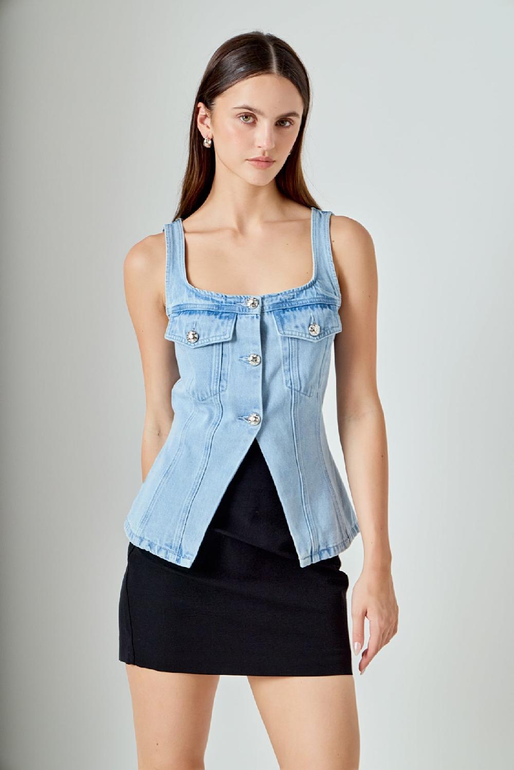 endless rose Zoe Denim Fitted Vest LIGHT DENIM