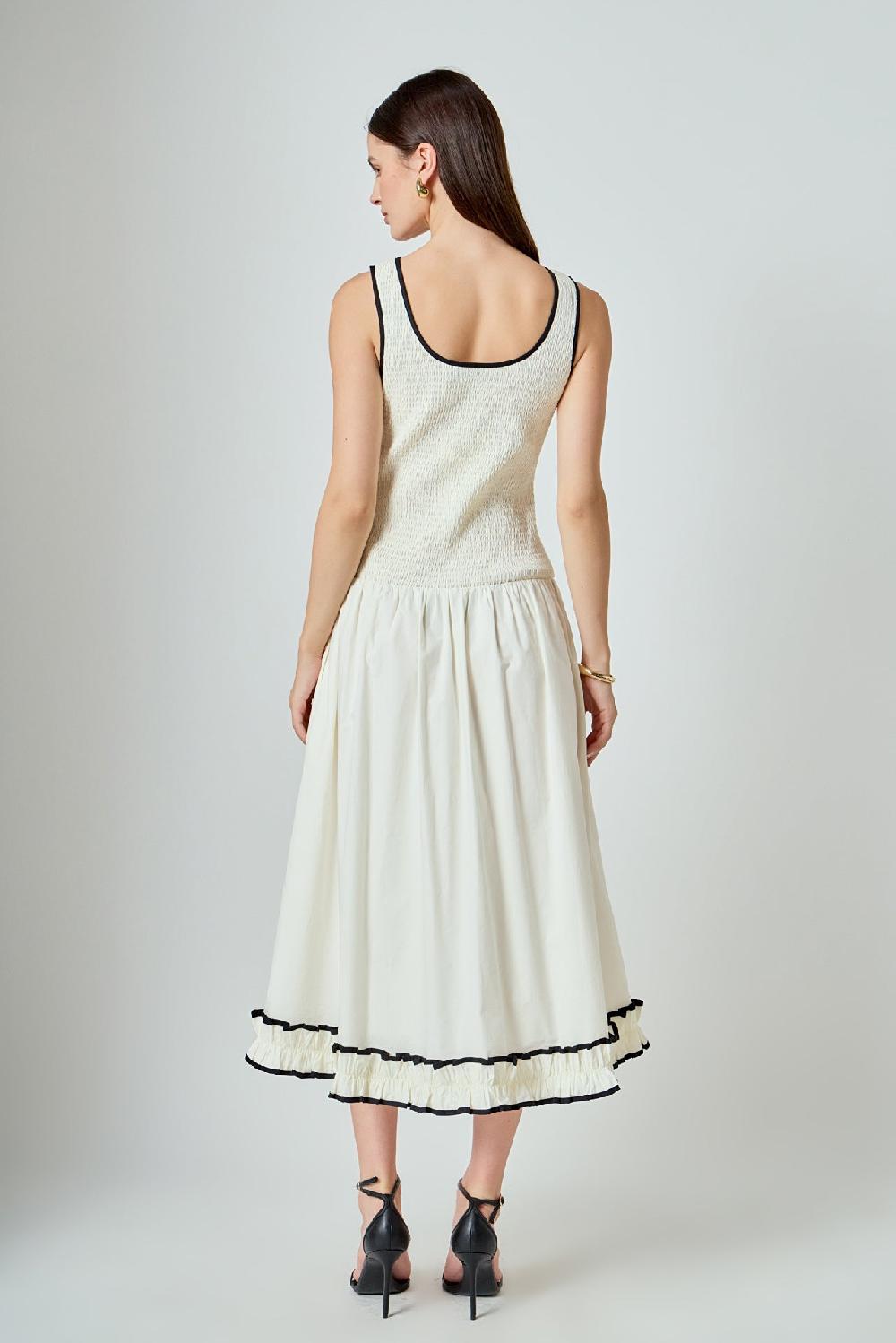 Endless Rose Estelle Drop Waist Smocked Bodice Midi Dress IVORY