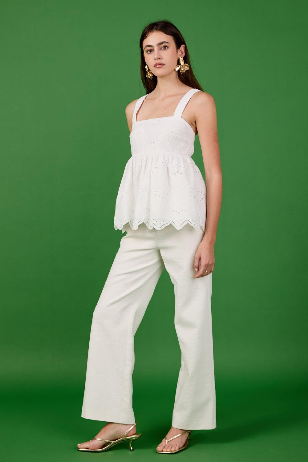 Endless Rose Evangeline Eyelet Scallop Sleeveless Top WHITE
