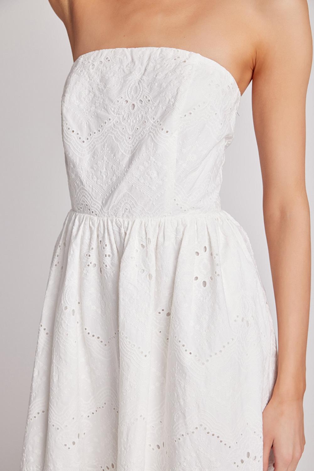 Endless Rose Evangeline Eyelet Strapless Maxi Dress WHITE