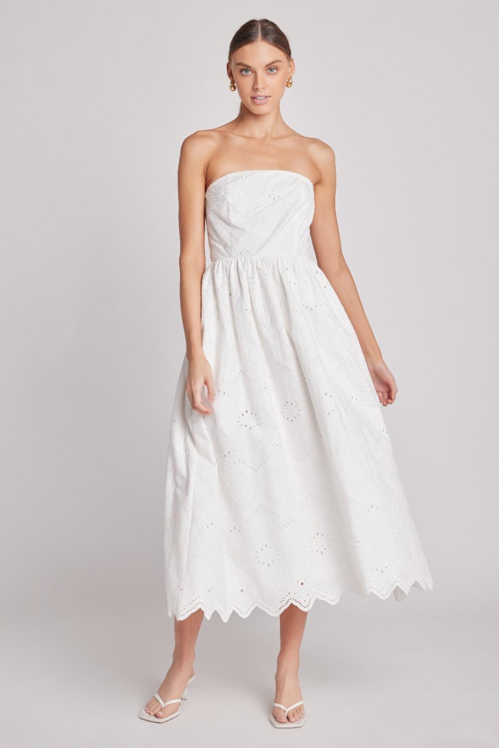 endless rose Evangeline Eyelet Strapless Maxi Dress WHITE