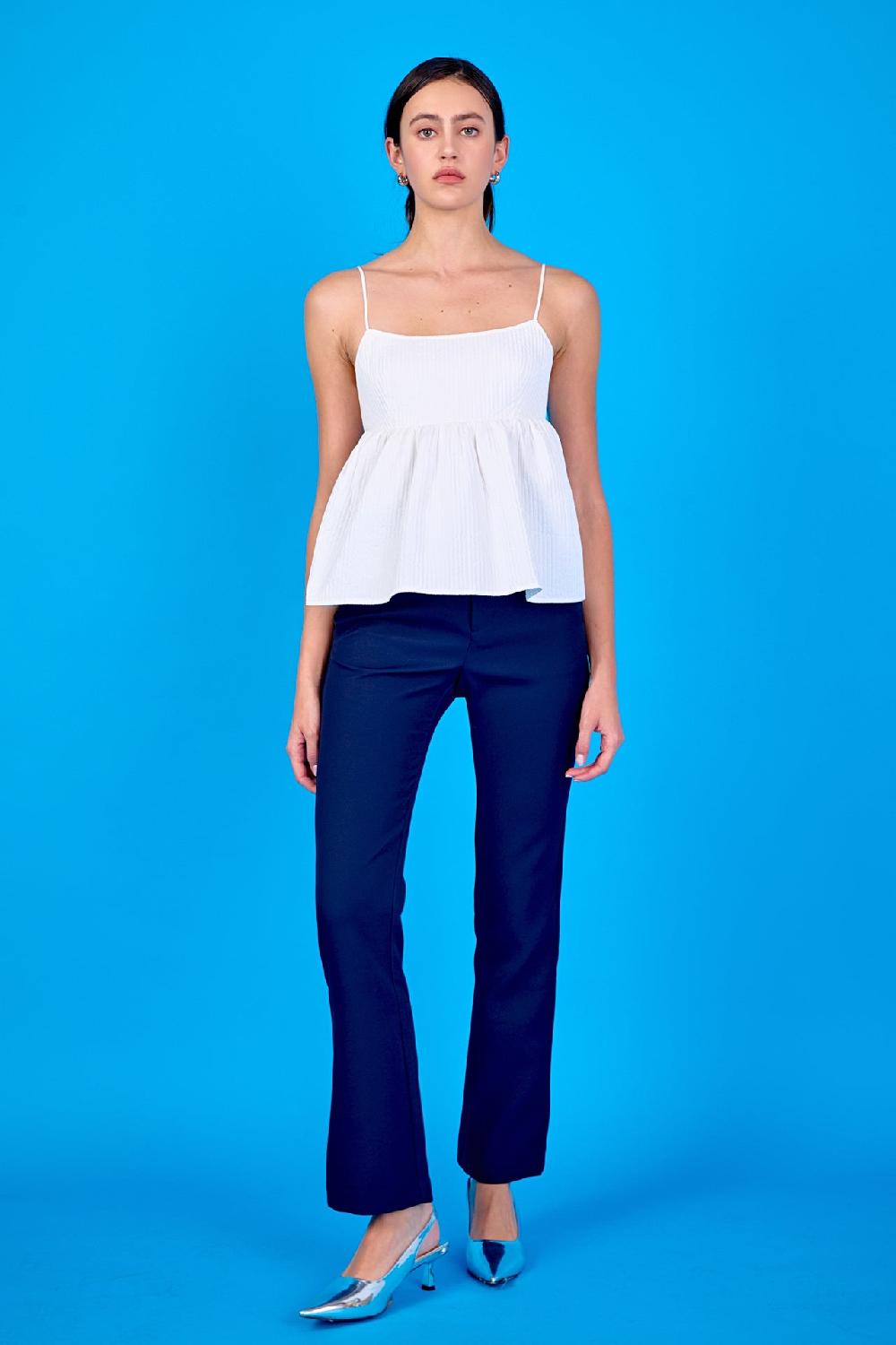 Endless Rose Evelyn Back Tie Textured Babydoll Top WHITE