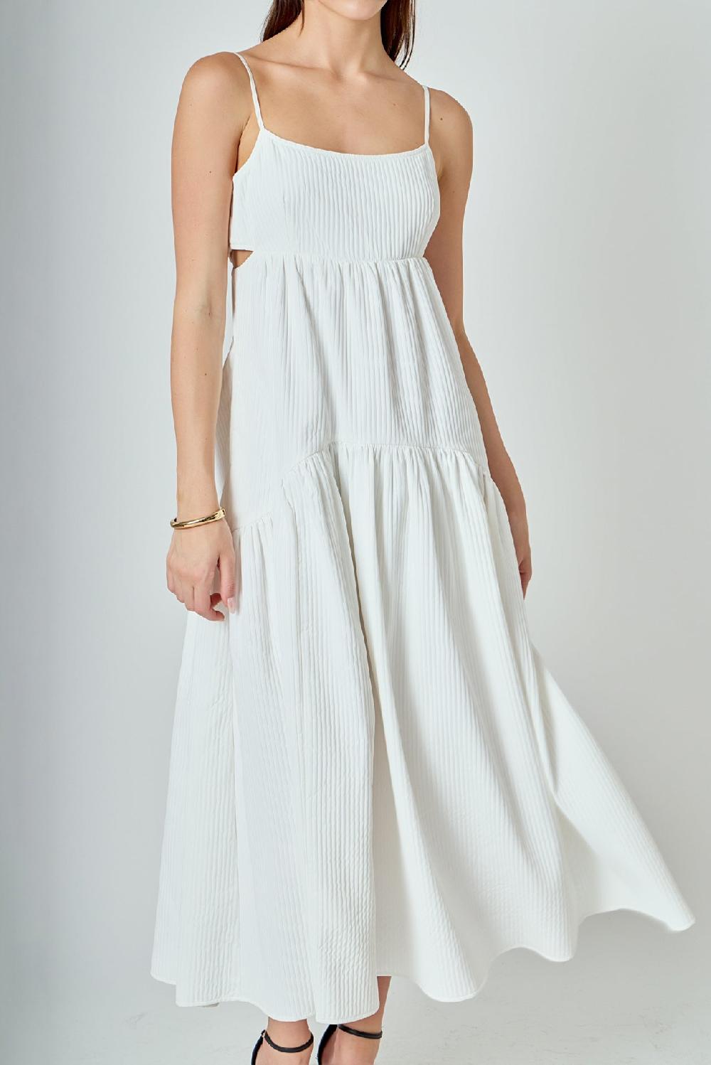 Endless Rose Evelyn Sleeveless Textured Cutout Maxi Dress WHITE