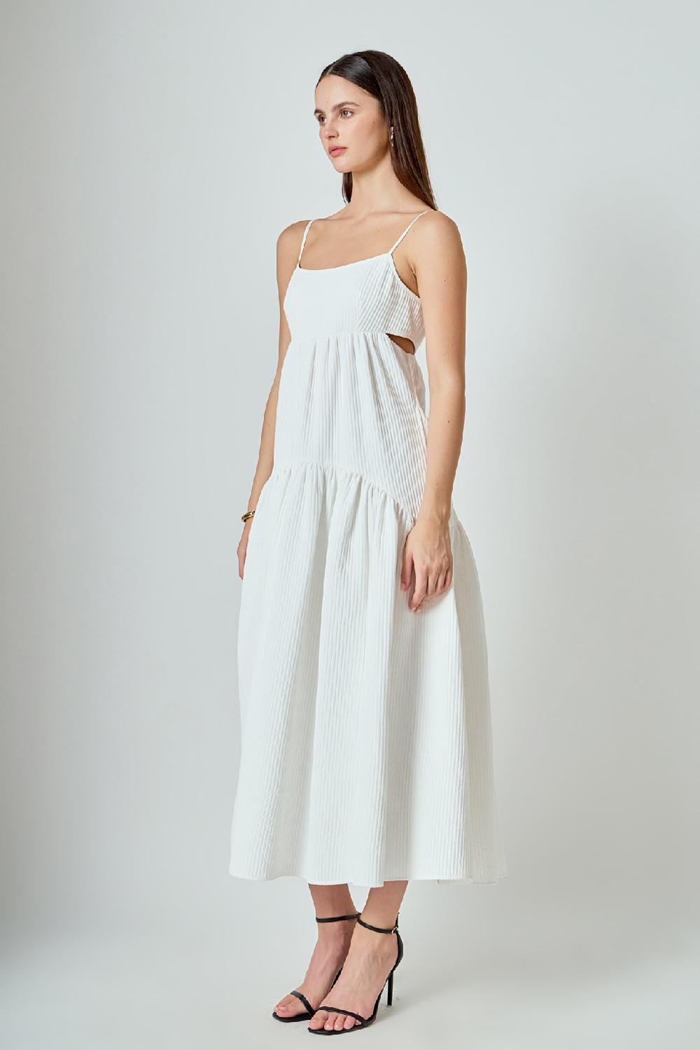 Endless Rose Evelyn Sleeveless Textured Cutout Maxi Dress WHITE