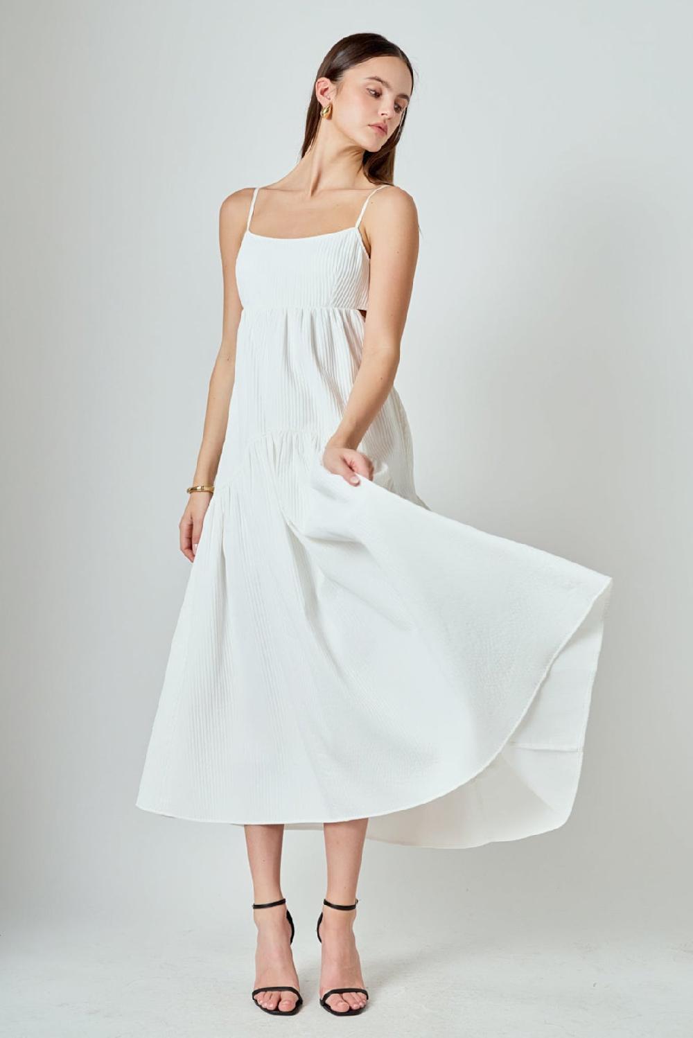 endless rose Evelyn Sleeveless Textured Cutout Maxi Dress WHITE