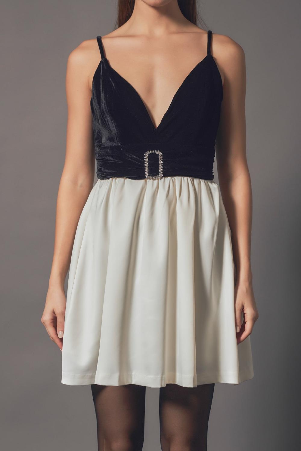 Endless Rose Fancy Mixed Media Mini Dress BLACK/IVORY