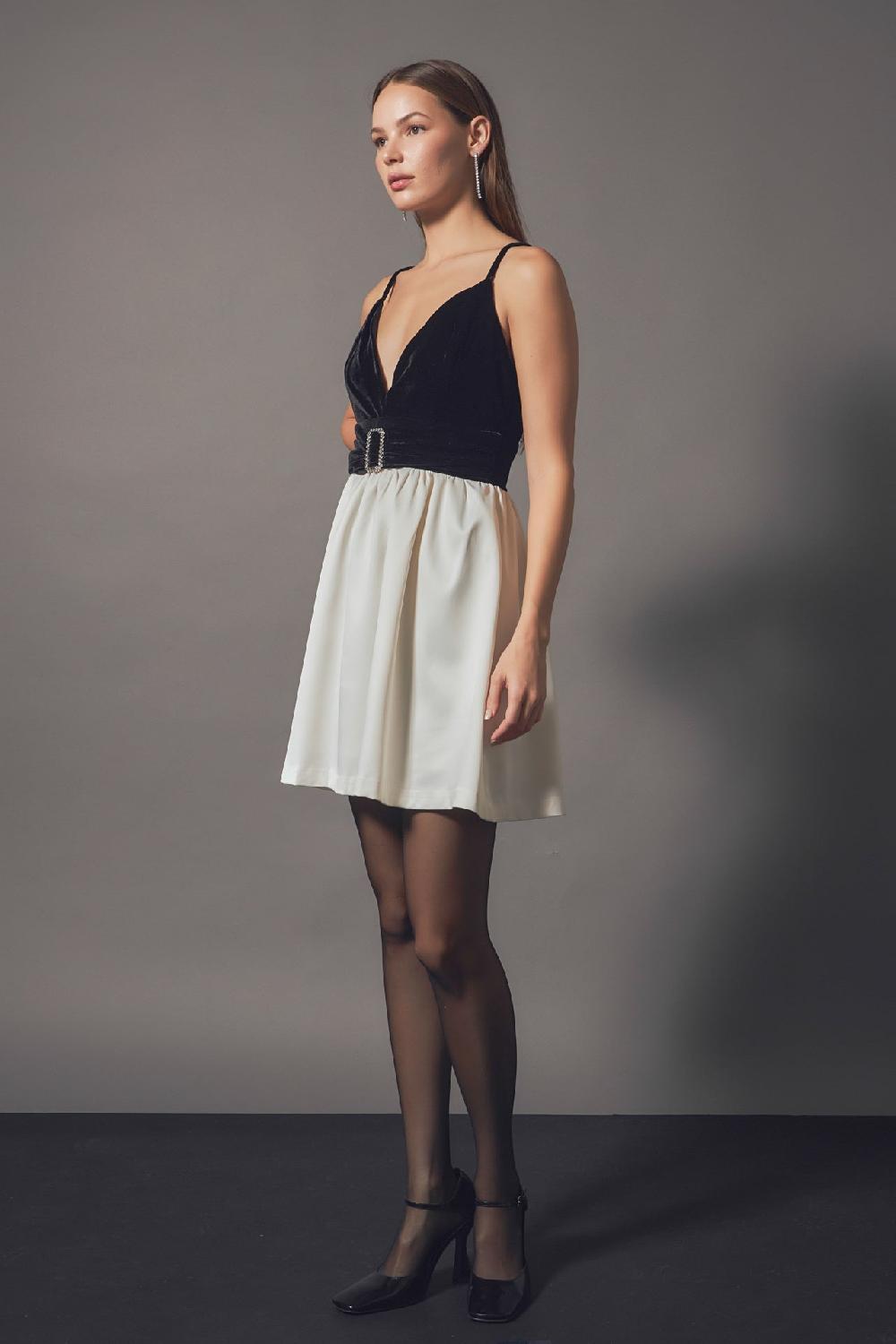 Endless Rose Fancy Mixed Media Mini Dress BLACK/IVORY