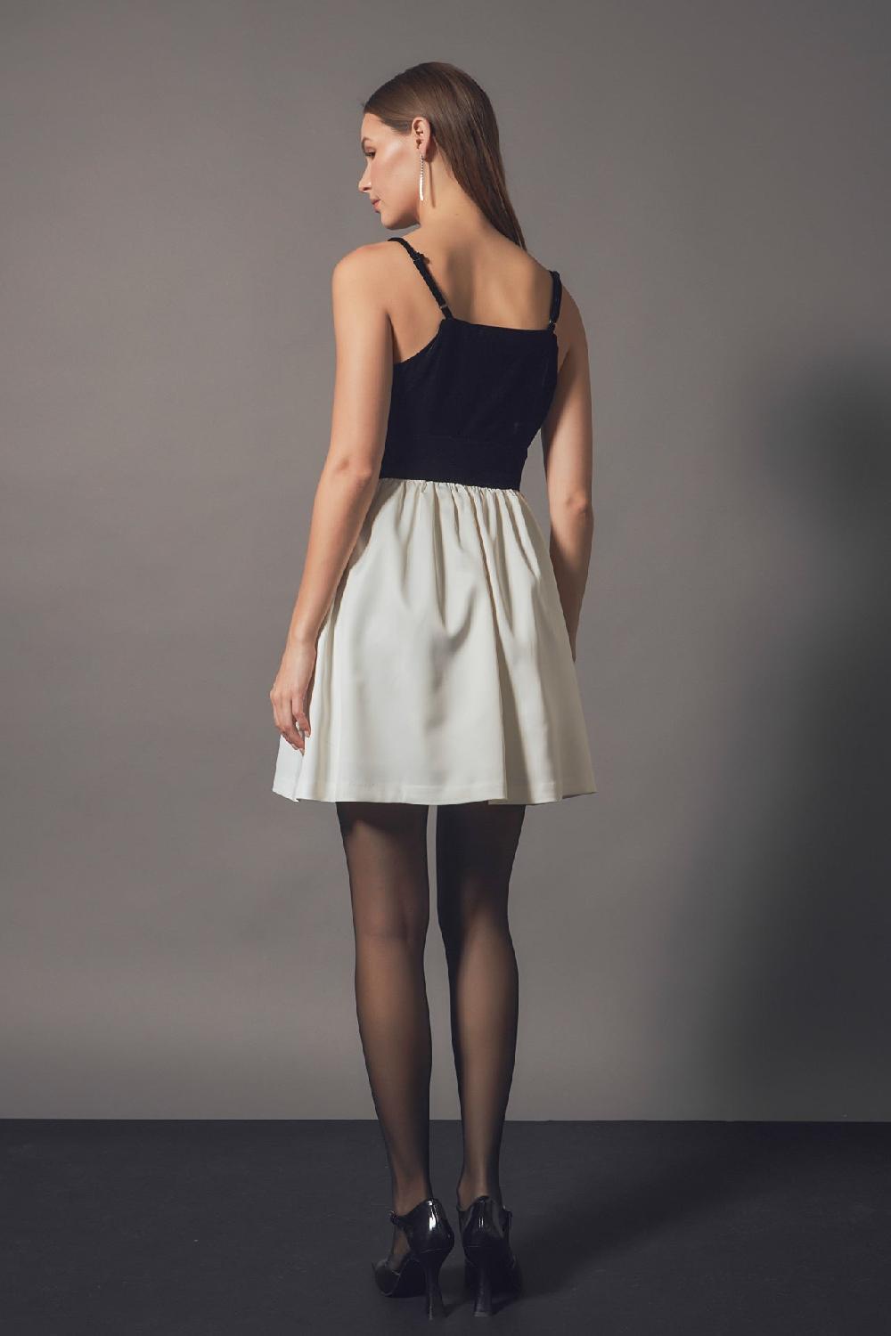 Endless Rose Fancy Mixed Media Mini Dress BLACK/IVORY