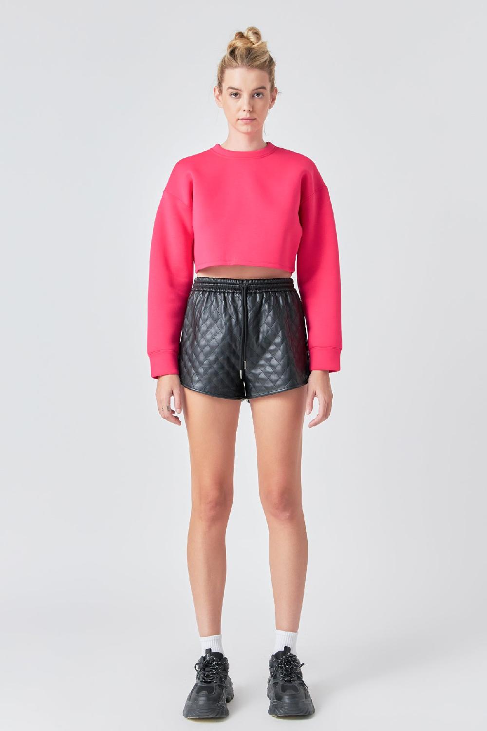 Endless Rose Faux Leather Diamond Stitch Shorts BLACK