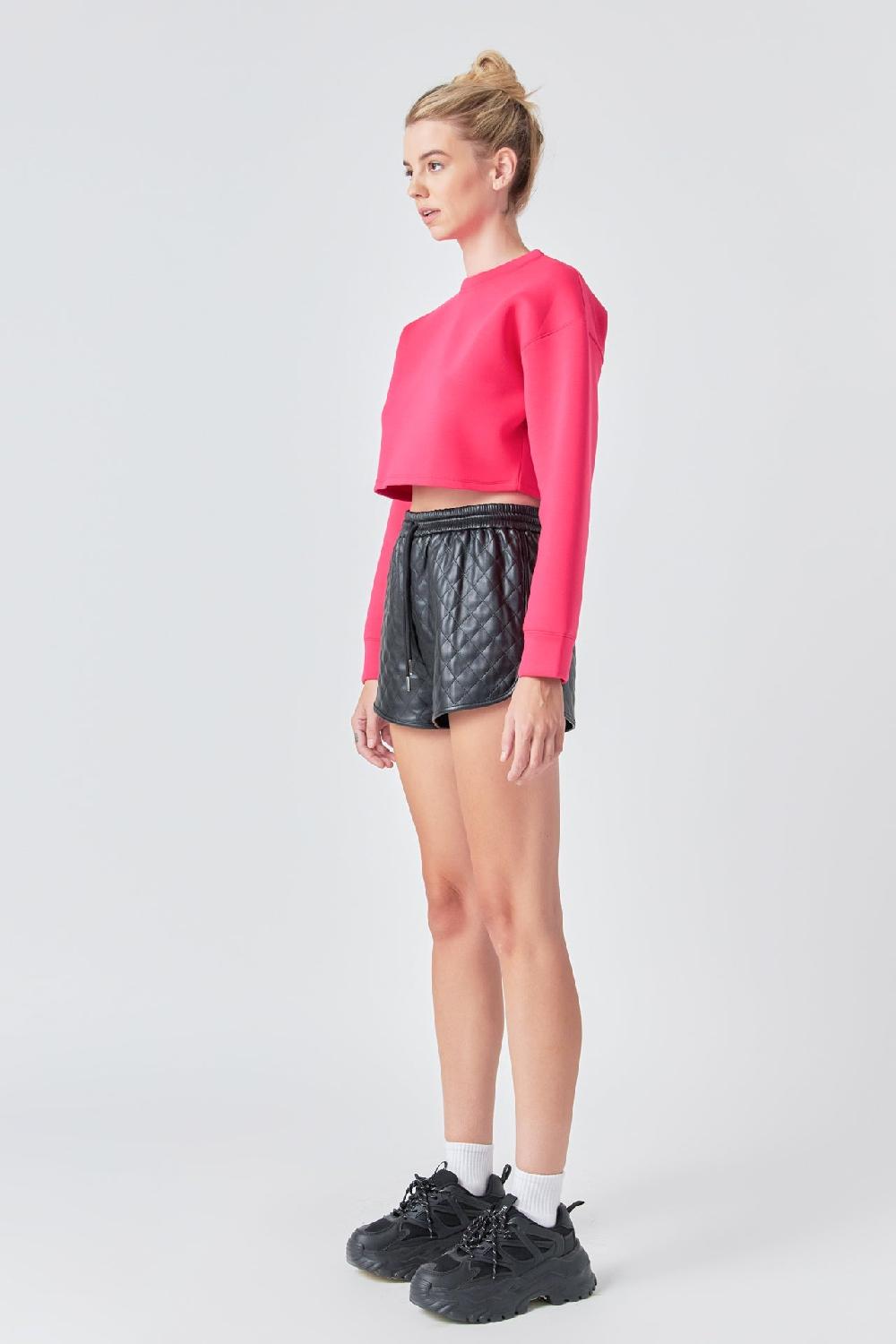 Endless Rose Faux Leather Diamond Stitch Shorts BLACK