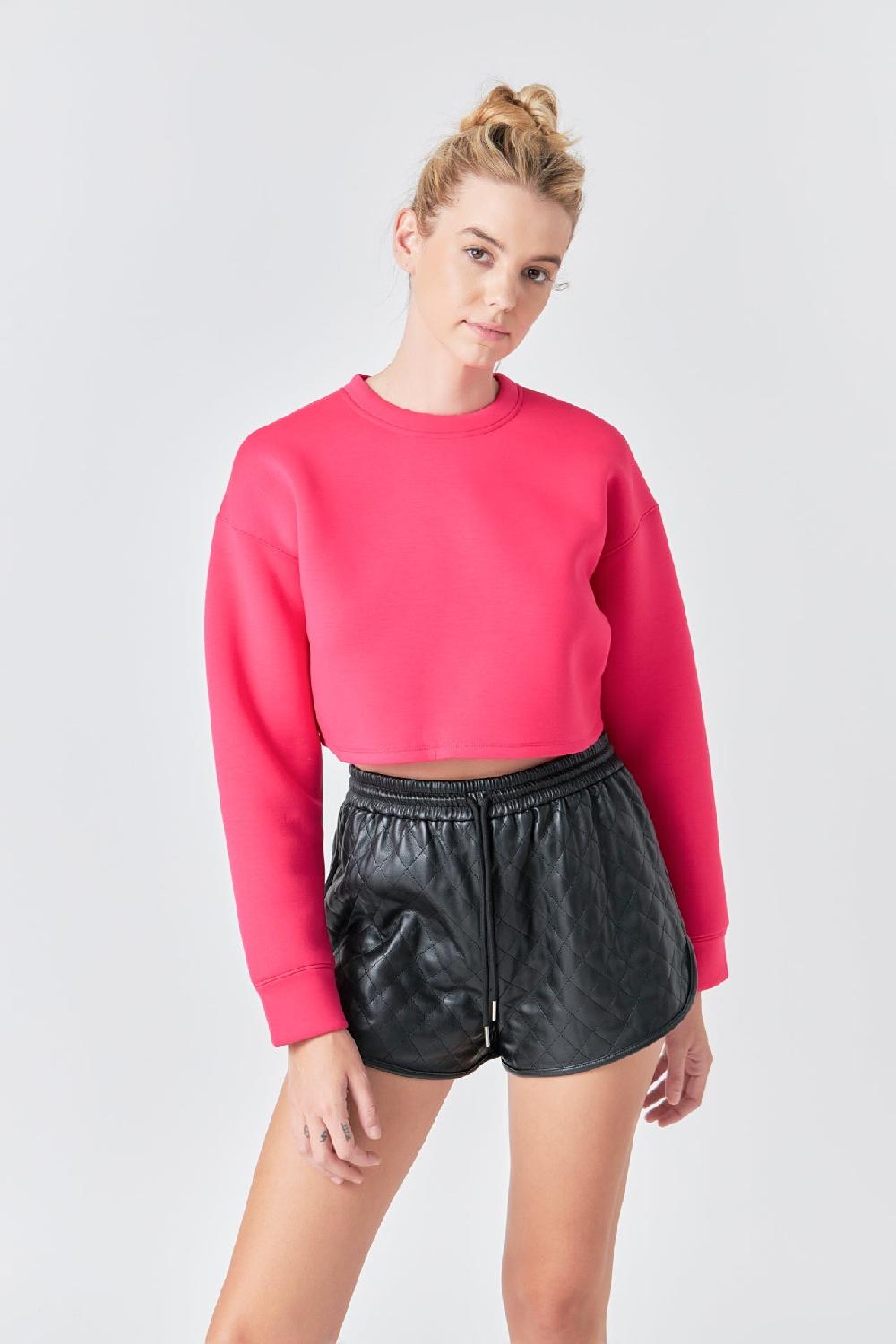 endless rose Faux Leather Diamond Stitch Shorts BLACK