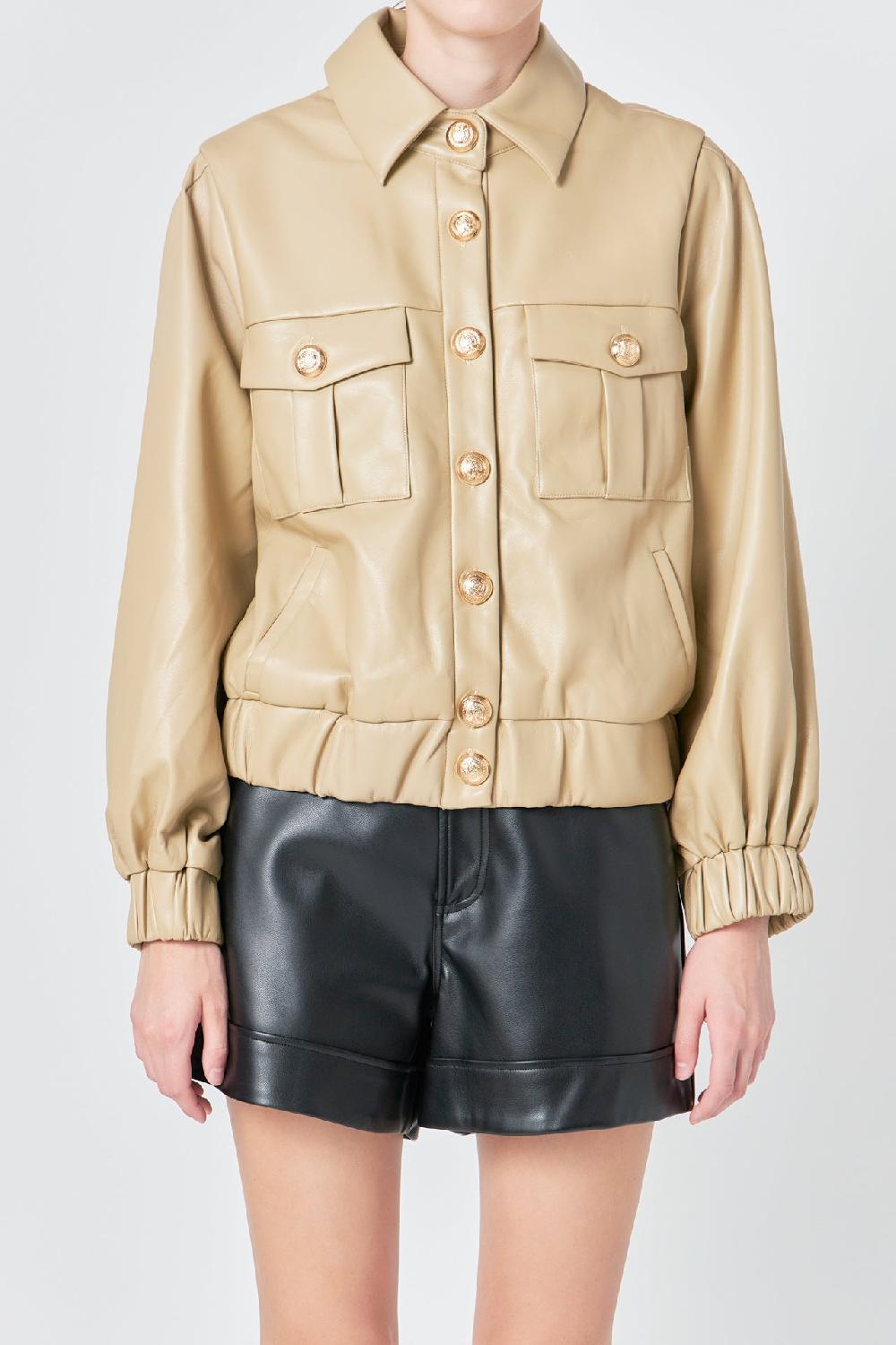 Endless Rose Faux Leather Jacket With Gold Buttons BEIGE
