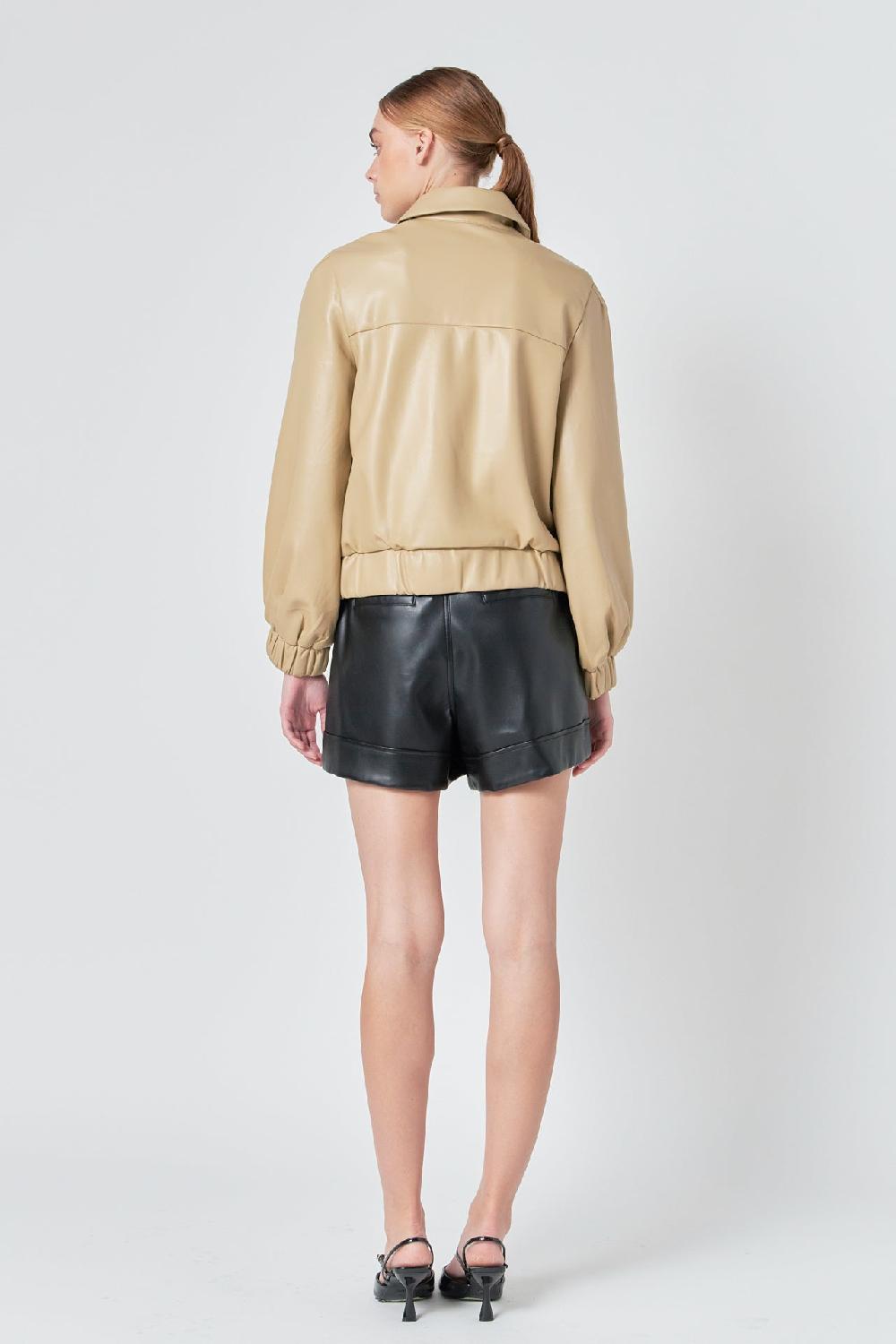 Endless Rose Faux Leather Jacket With Gold Buttons BEIGE