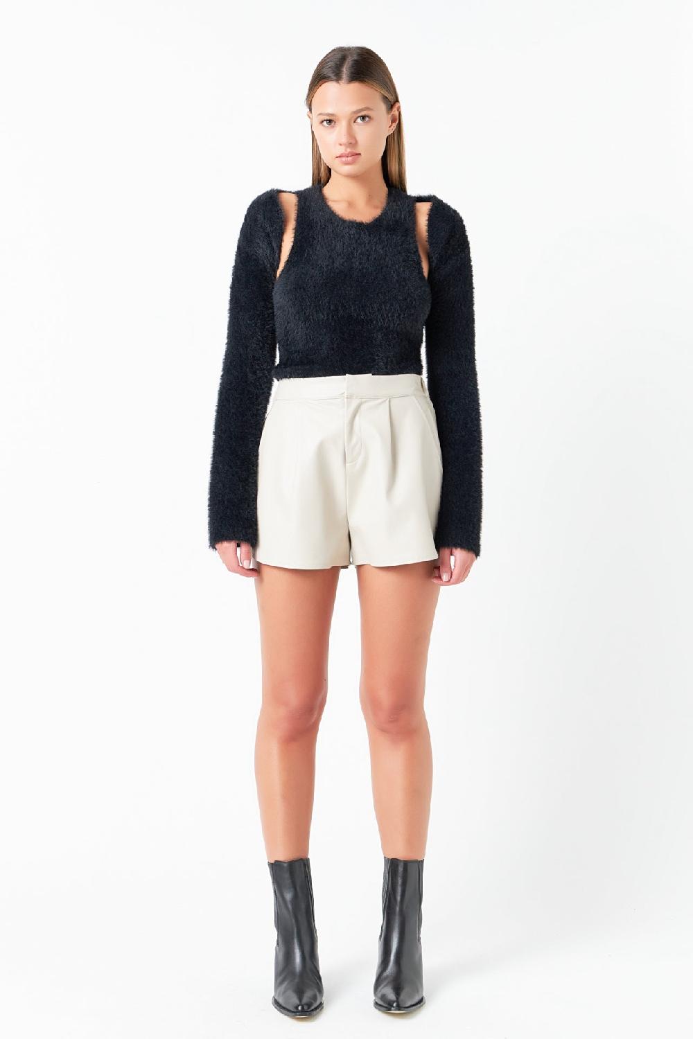 endless rose Faux Leather Shorts with Pleated Detail TAUPE