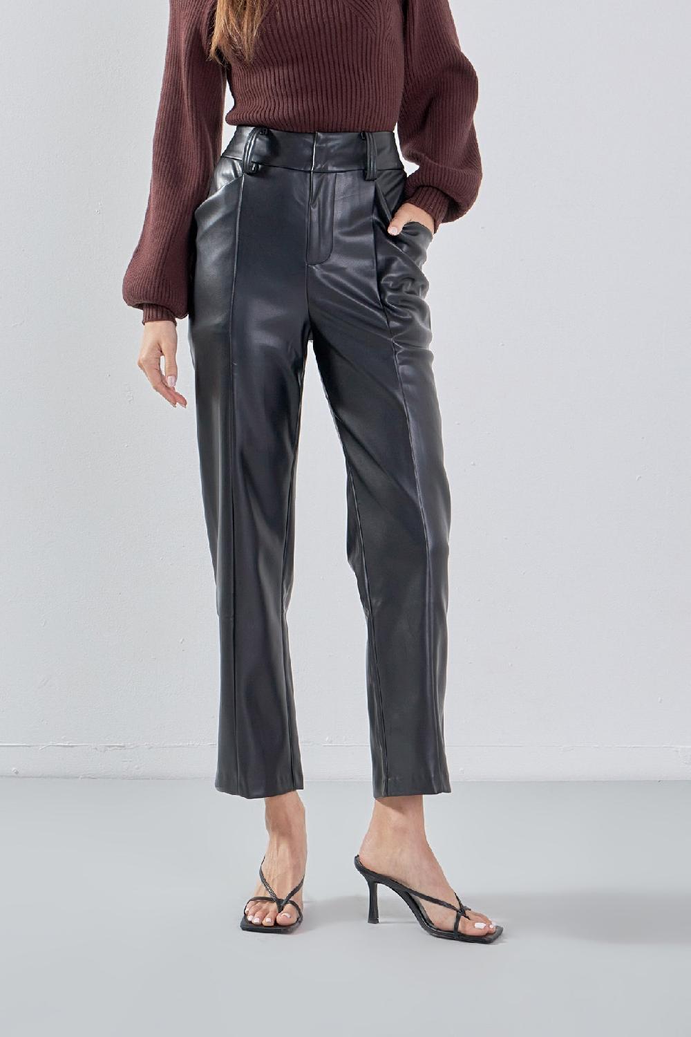 Endless Rose Faux Leather Wide Pocket Pants JET BLACK