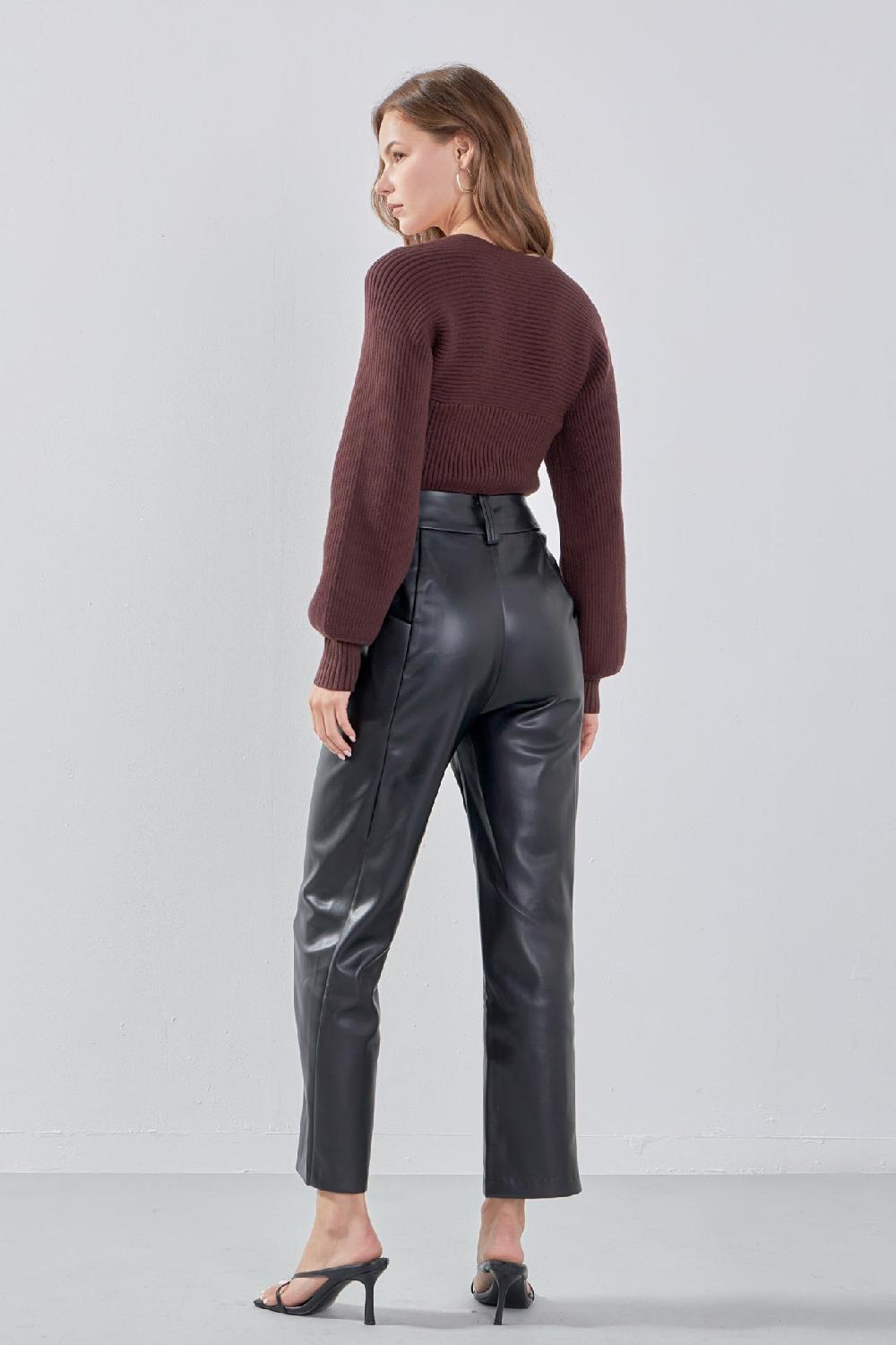 Endless Rose Faux Leather Wide Pocket Pants JET BLACK