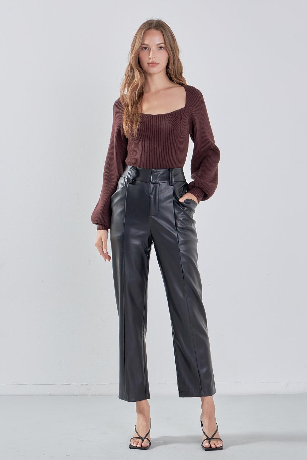endless rose Faux Leather Wide Pocket Pants JET BLACK