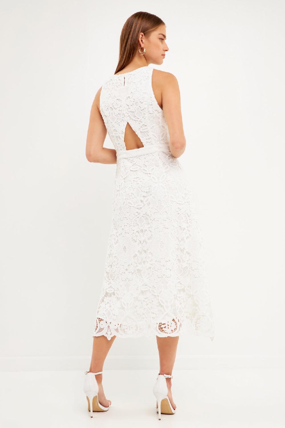 Endless Rose Floral Crochet Lace Cut-Out Midi Dress WHITE