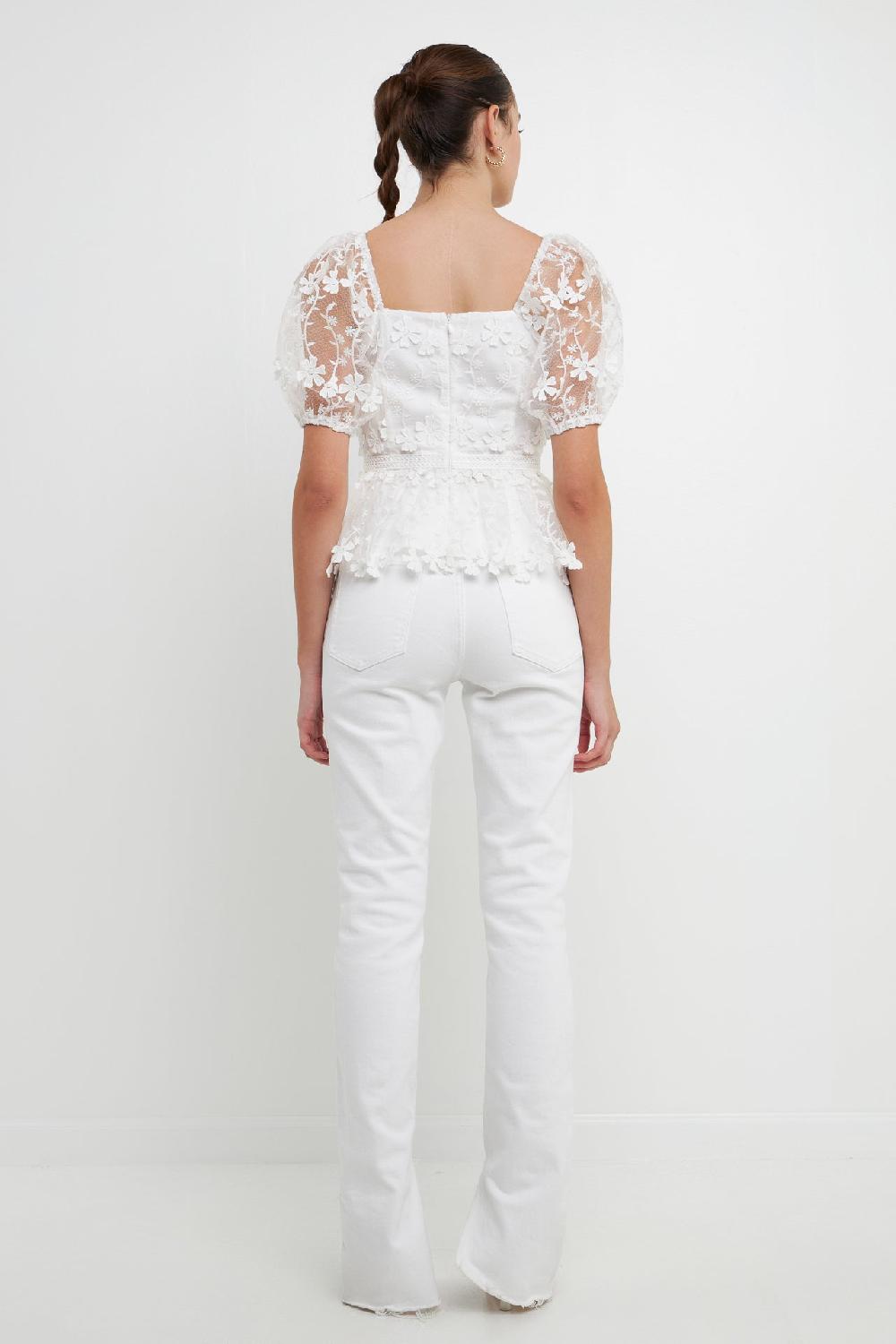Endless Rose Floral Embroidered Lace Peplum Top WHITE