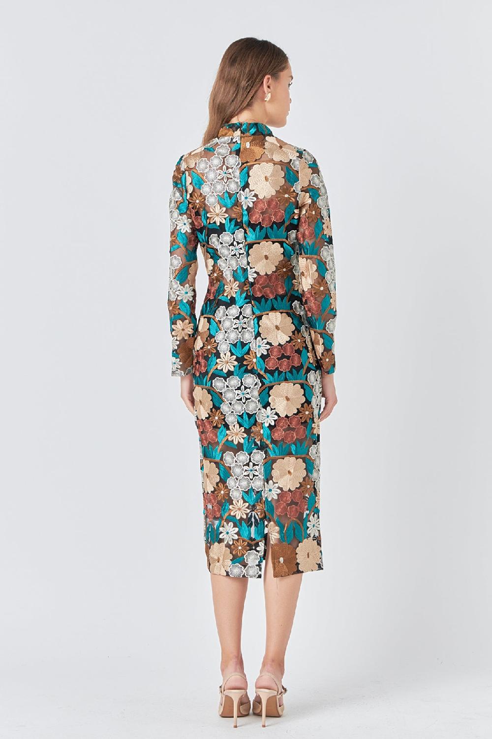 Endless Rose Floral Embroidered Midi Dress GREEN MULTI