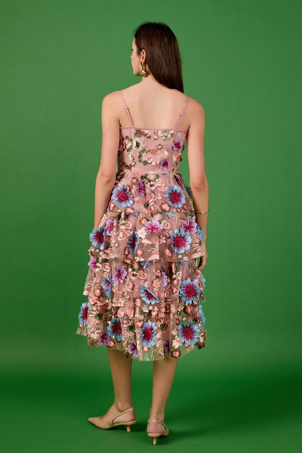 Endless Rose Floral Embroidered Midi Dress MAUVE MULTI