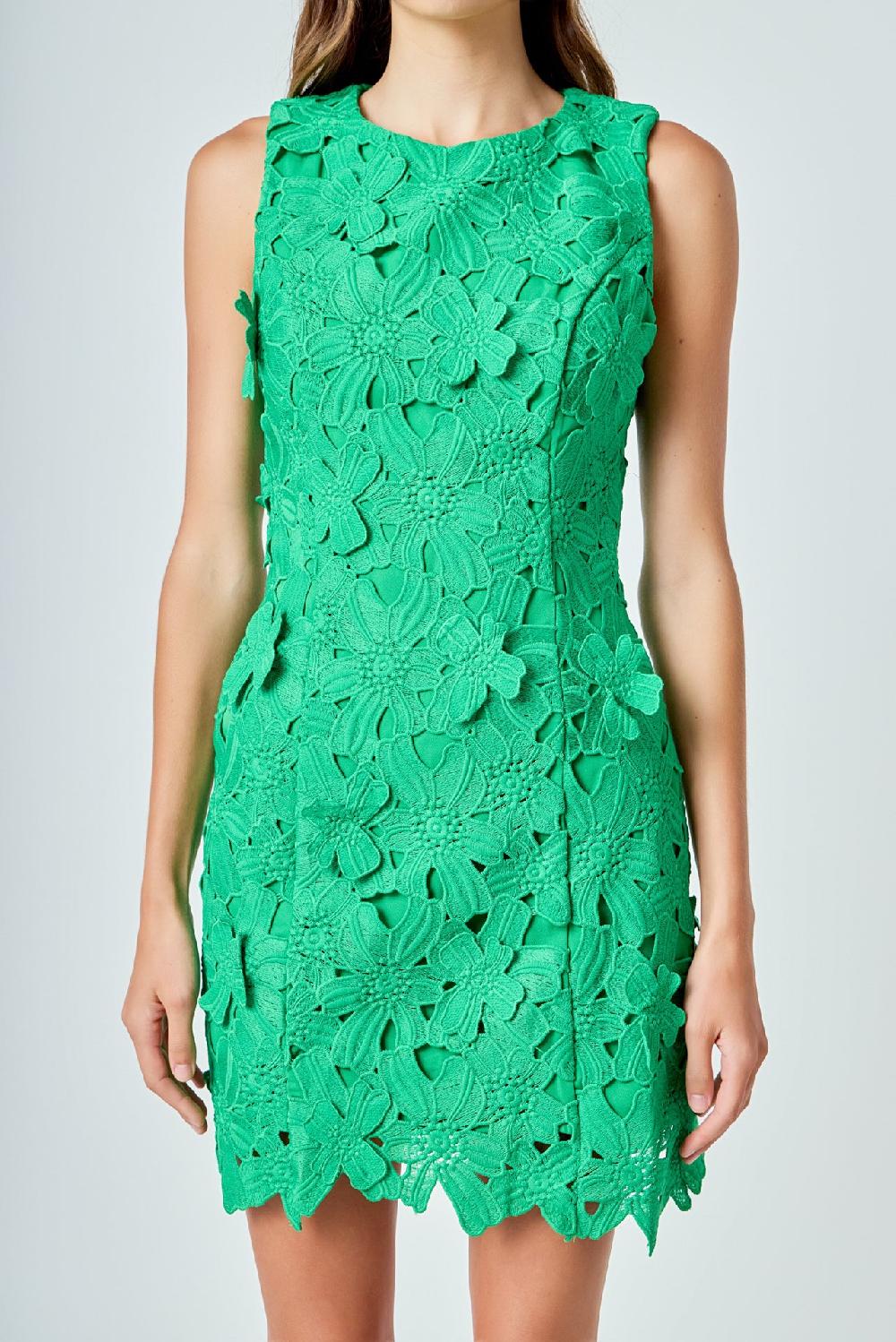 Endless Rose Floral Embroidered Mini Dress KELLY GREEN