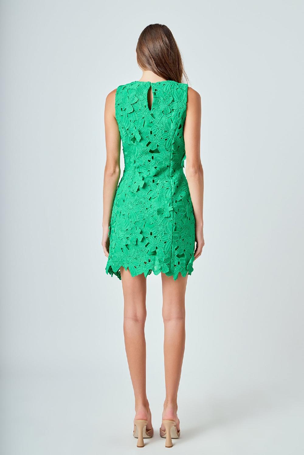 Endless Rose Floral Embroidered Mini Dress KELLY GREEN