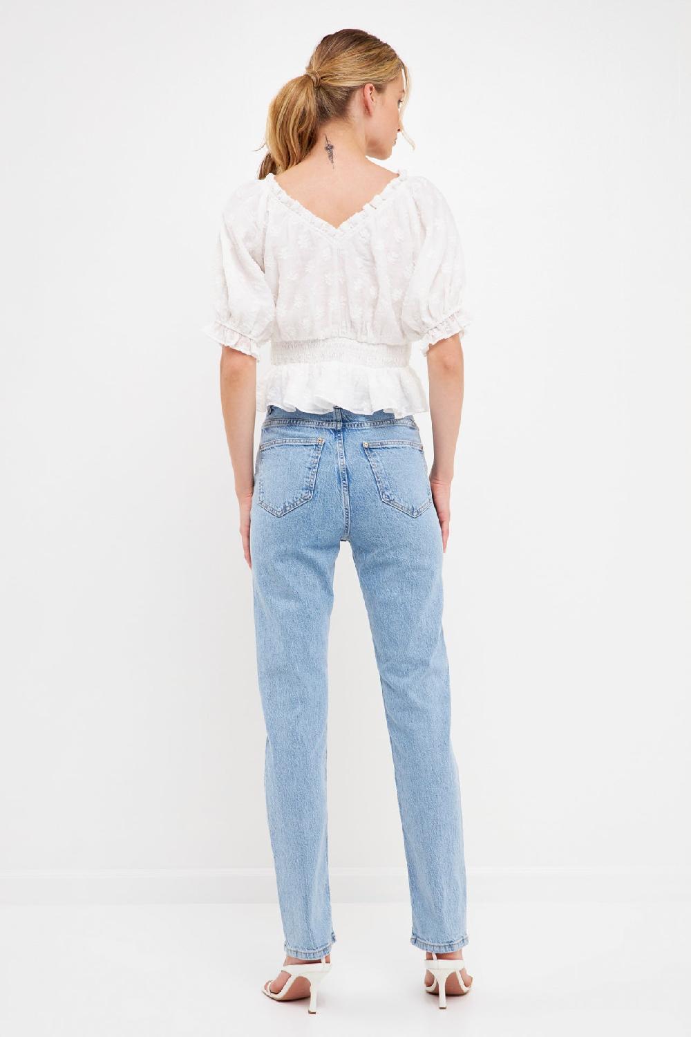 Endless Rose Floral Embroidered Smocked Off Shoulder Top WHITE