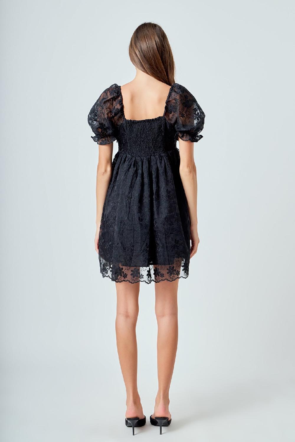 Endless Rose Floral Embroidery Babydoll Dress BLACK