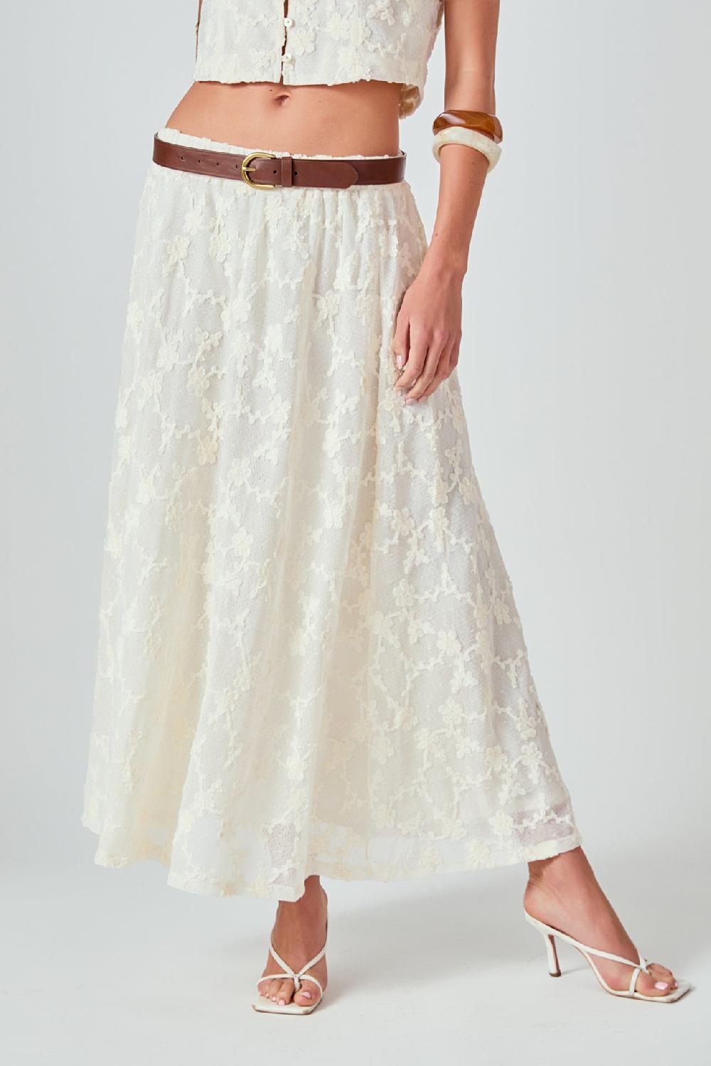 Endless Rose Floral Embroidery Lace Skirt OFF WHITE