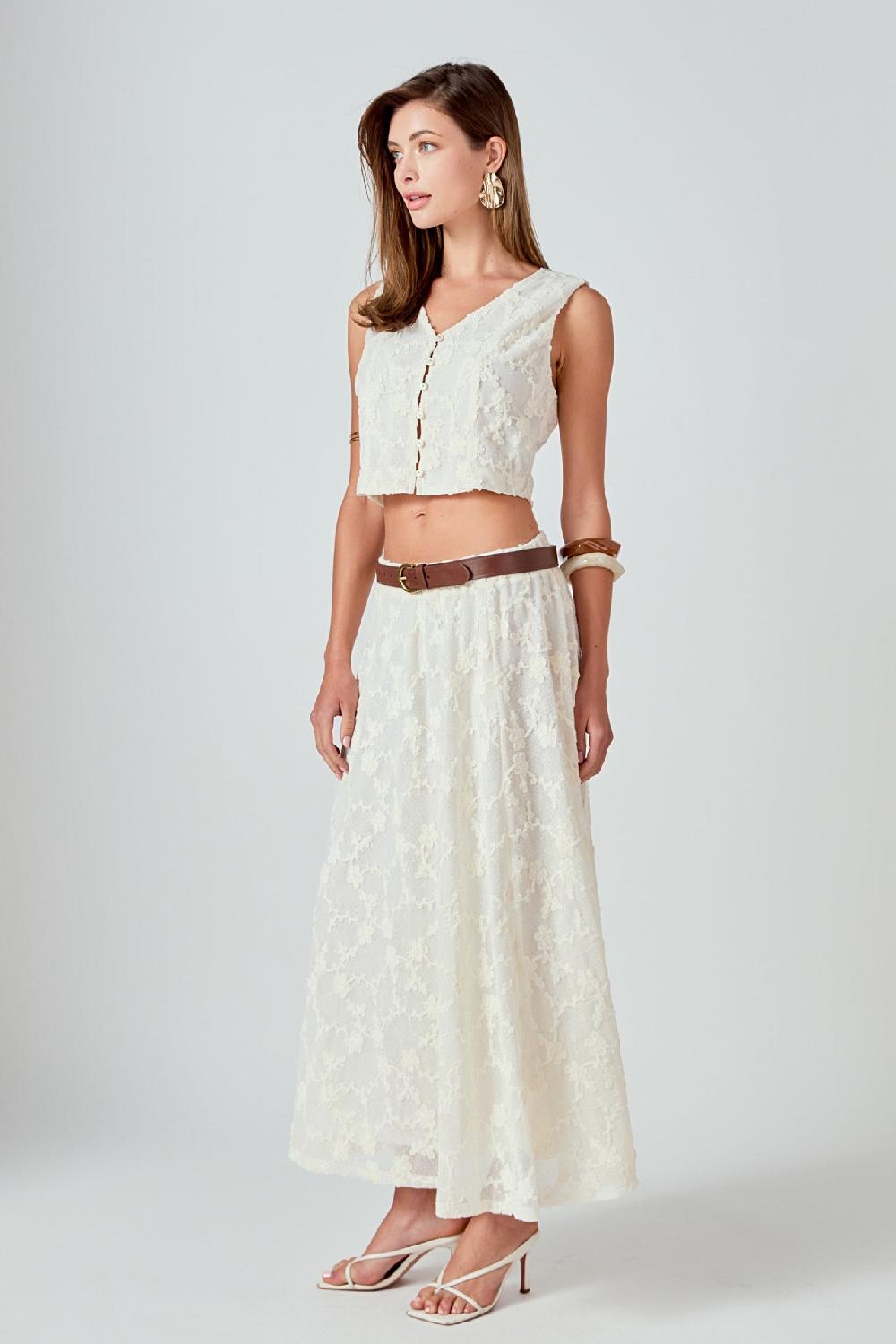 Endless Rose Floral Embroidery Lace Skirt OFF WHITE