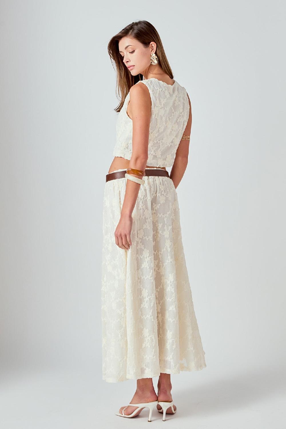 Endless Rose Floral Embroidery Lace Skirt OFF WHITE