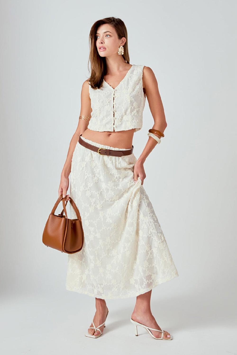 endless rose Floral Embroidery Lace Skirt OFF WHITE