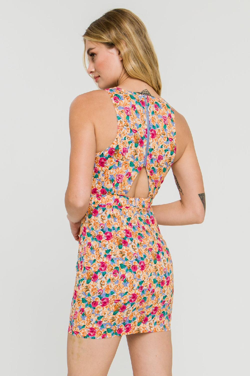 Endless Rose Floral Fitted Mini Dress With Back Cutout MULTI