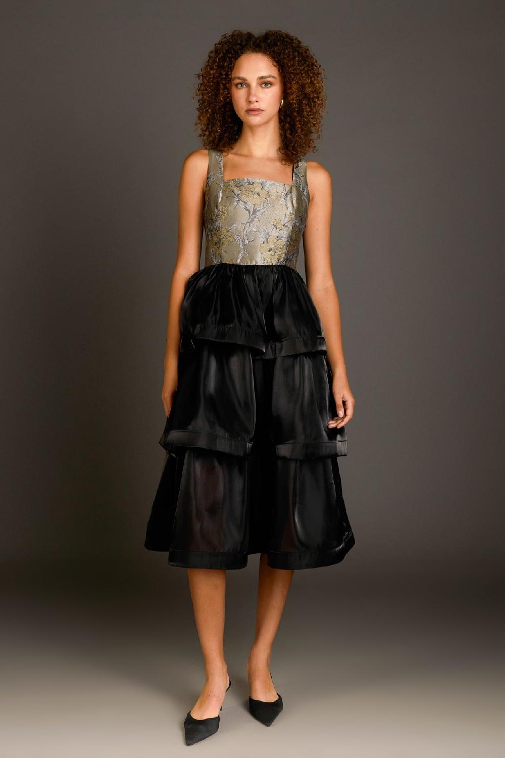 Endless Rose Floral Jacquard Midi Dress TAUPE MULTI