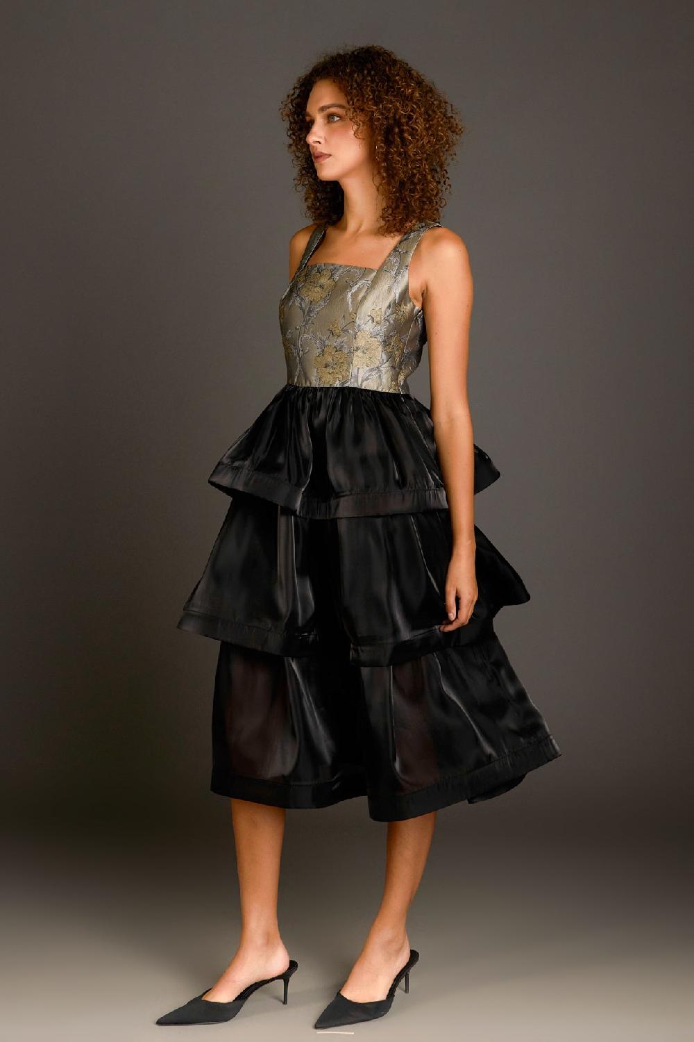 Endless Rose Floral Jacquard Midi Dress TAUPE MULTI