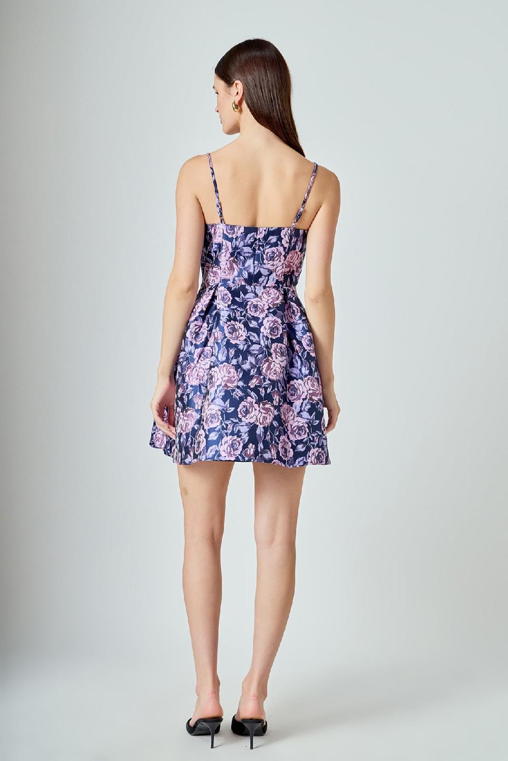 Endless Rose Floral Jacquard Sweetheart Neckline Mini Dress PURPLE MULTI