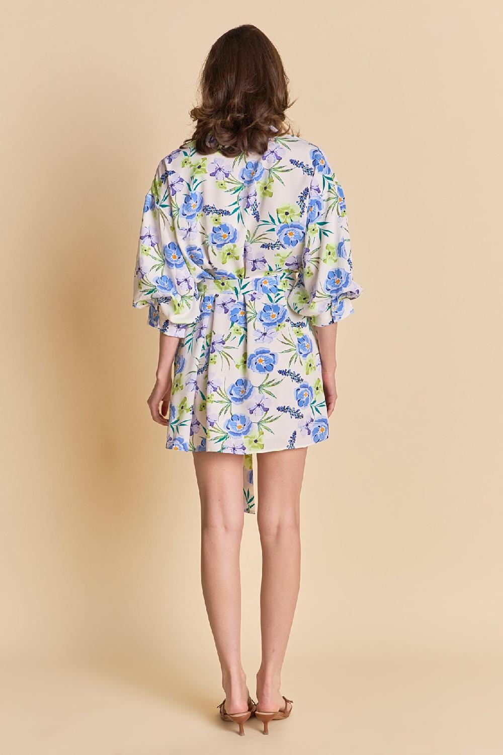 Endless Rose Floral Print Belted Collared Dress BLUE