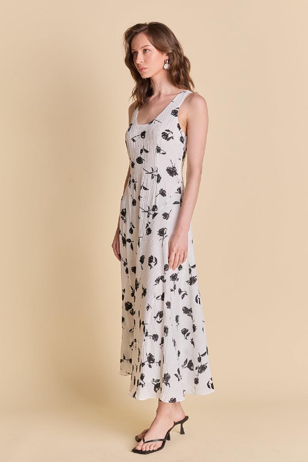 Endless Rose Floral Print Chiffon Maxi Dress WHITE/BLACK