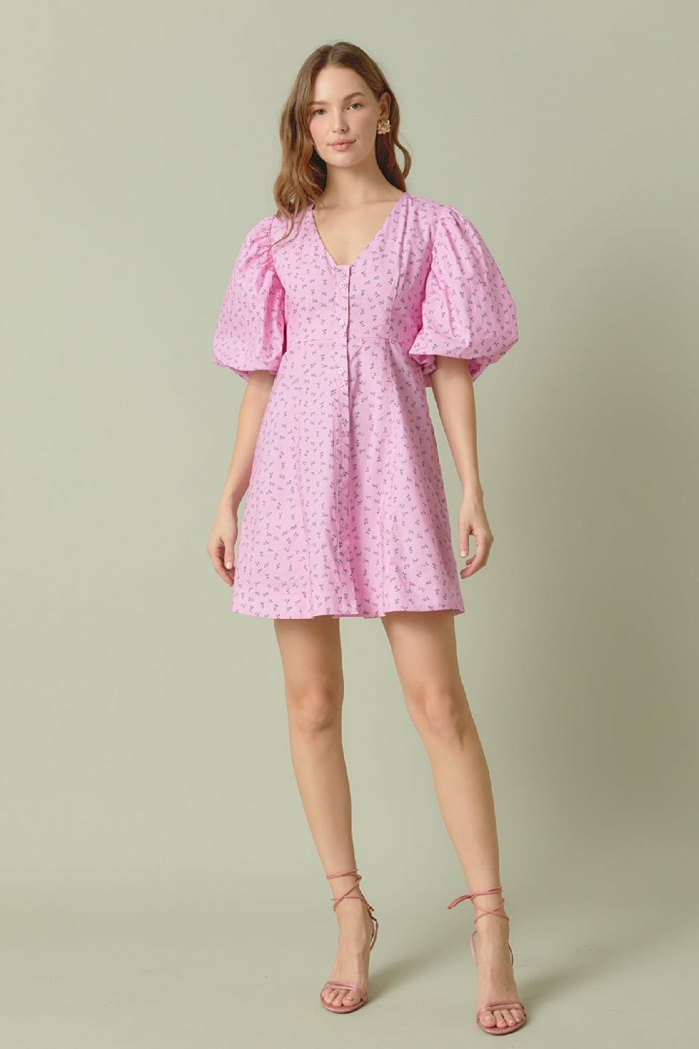 Endless Rose Floral Print Mini Dress With Button Detail LILAC